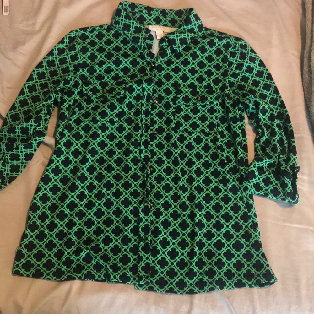 Navy and green blouse